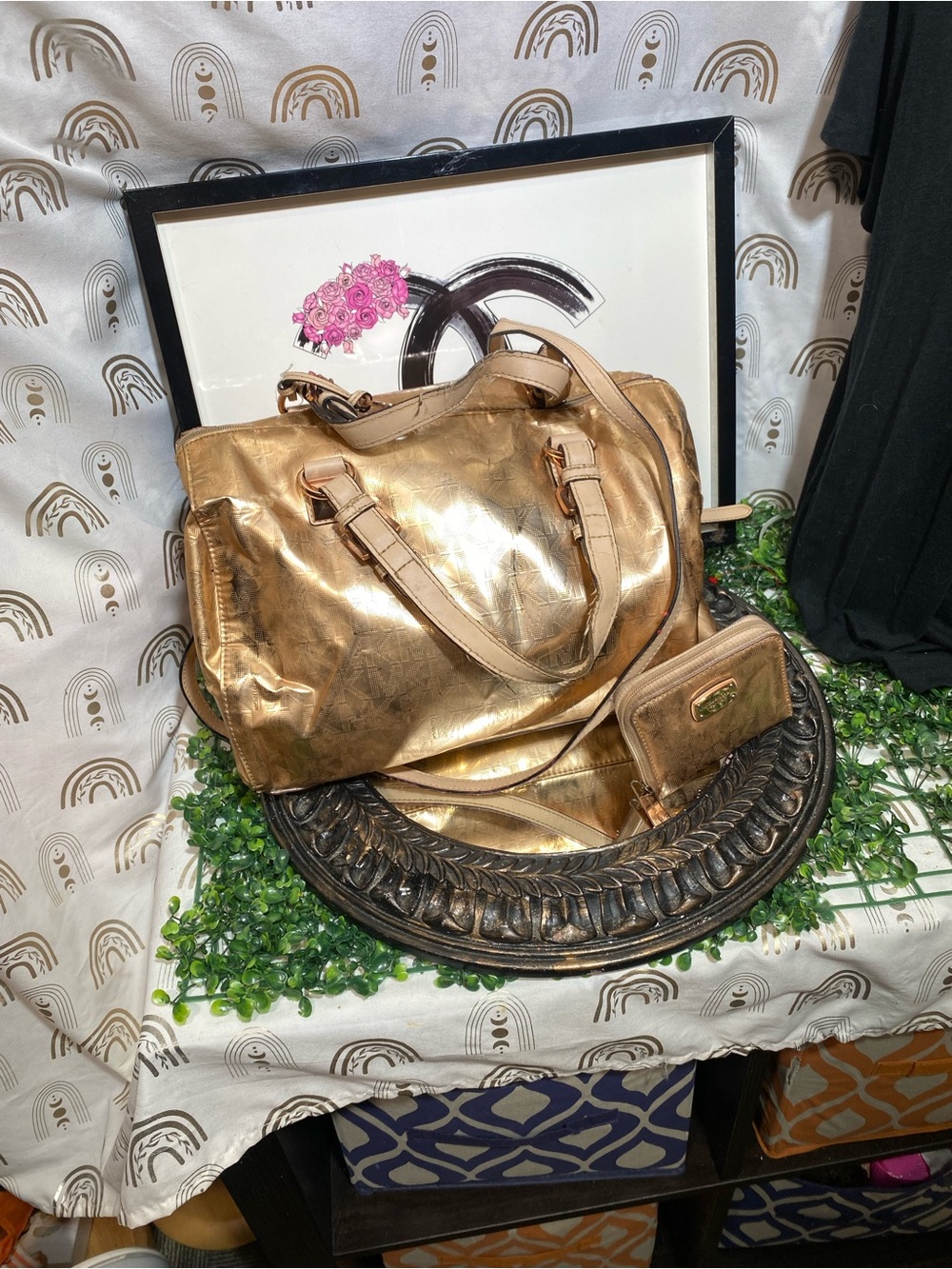 Michael Kors Metallic Gold Satchel with Matching Pouch